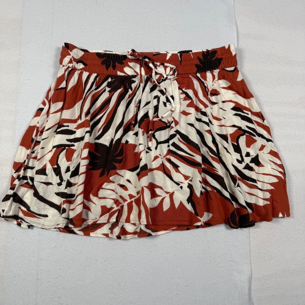 Roxy Womens Flowy Tropical Zebra Print Mini Skirt Rust Orange Cream XL Beach